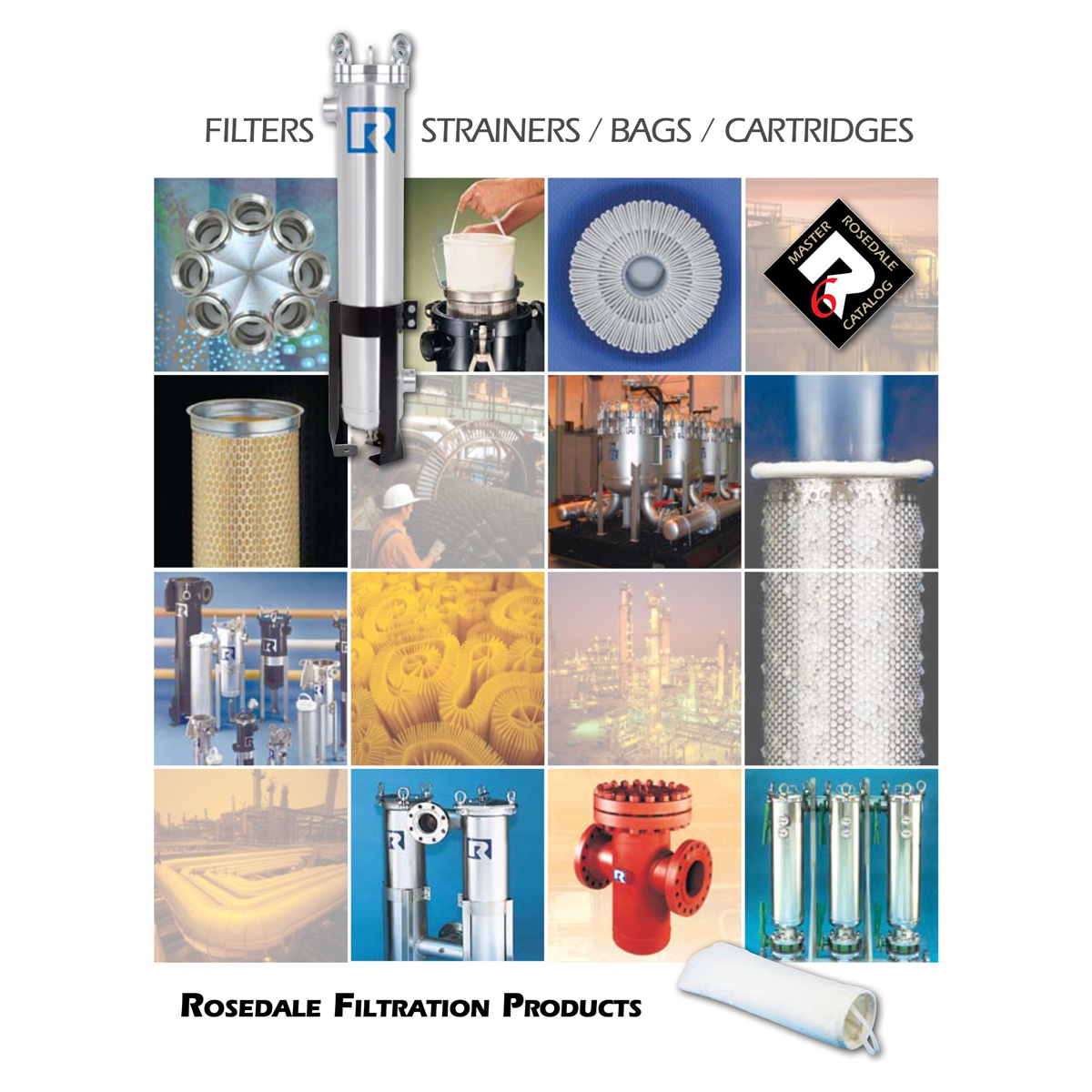 Industrial filtration system filter bags from Rosedale Products, available at Tencarva Machinery Company for water purification and process filtration.
